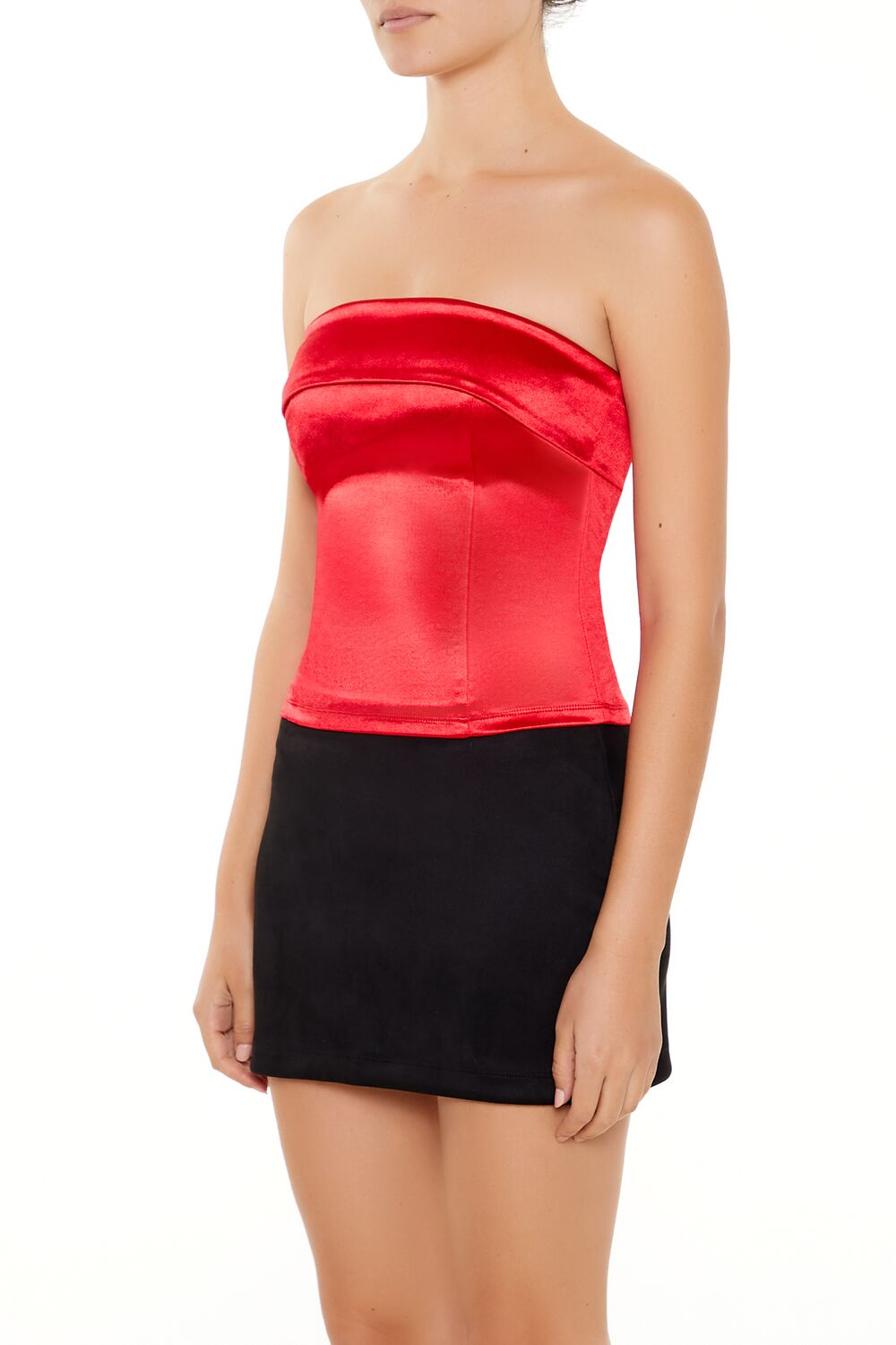 Forever 21 Satin Foldover Tube Crop Top