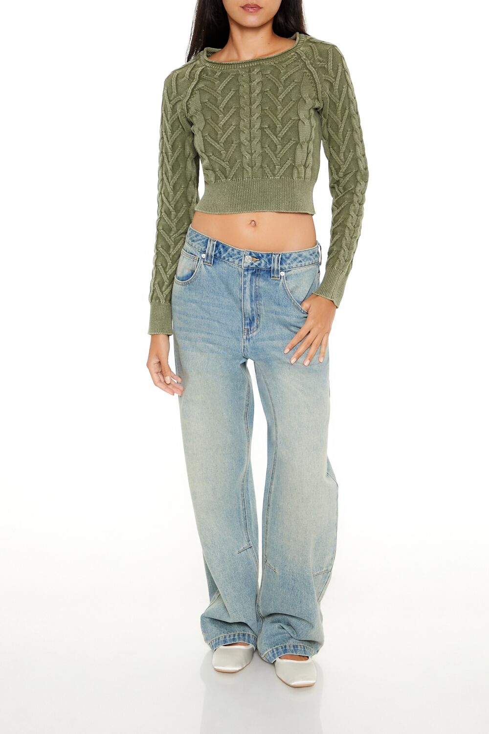 Forever 21 Cable Knit Cropped Sweater