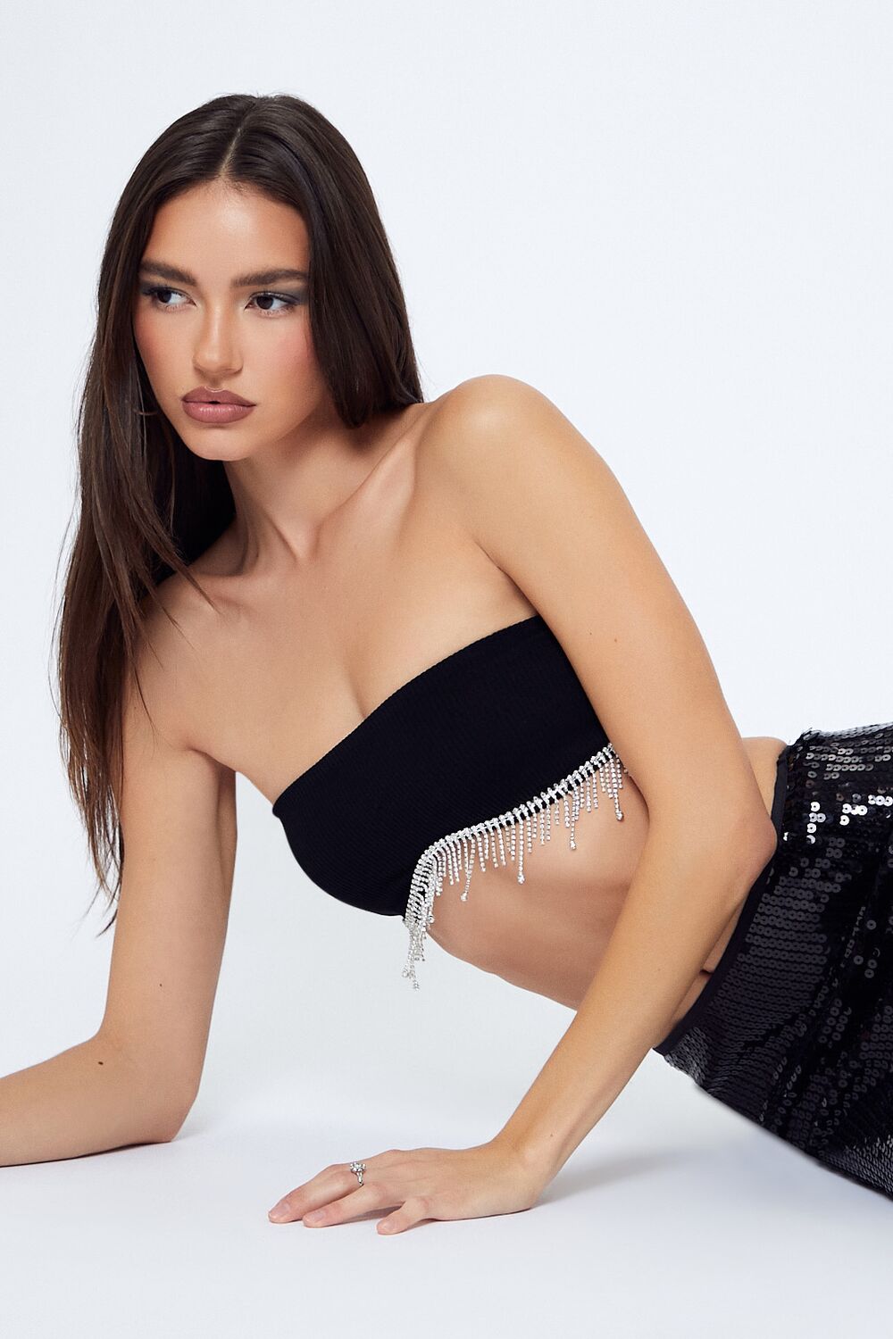 Forever 21 Rhinestone Fringe Bandeau Bra