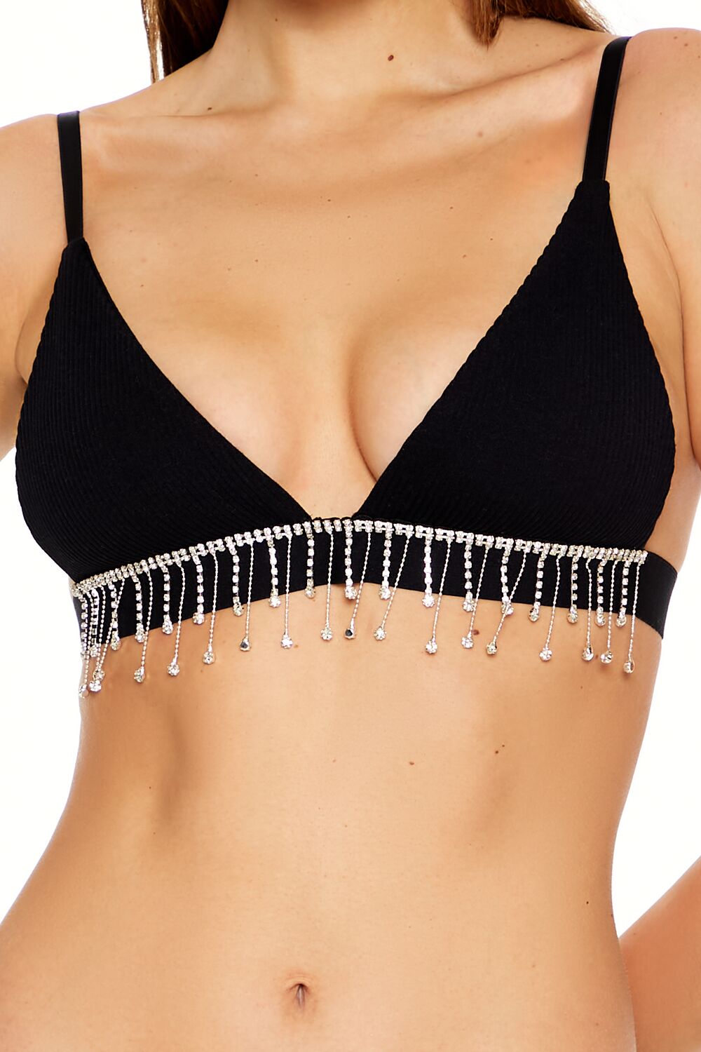 Forever 21 Rhinestone Fringe Triangle Bralette