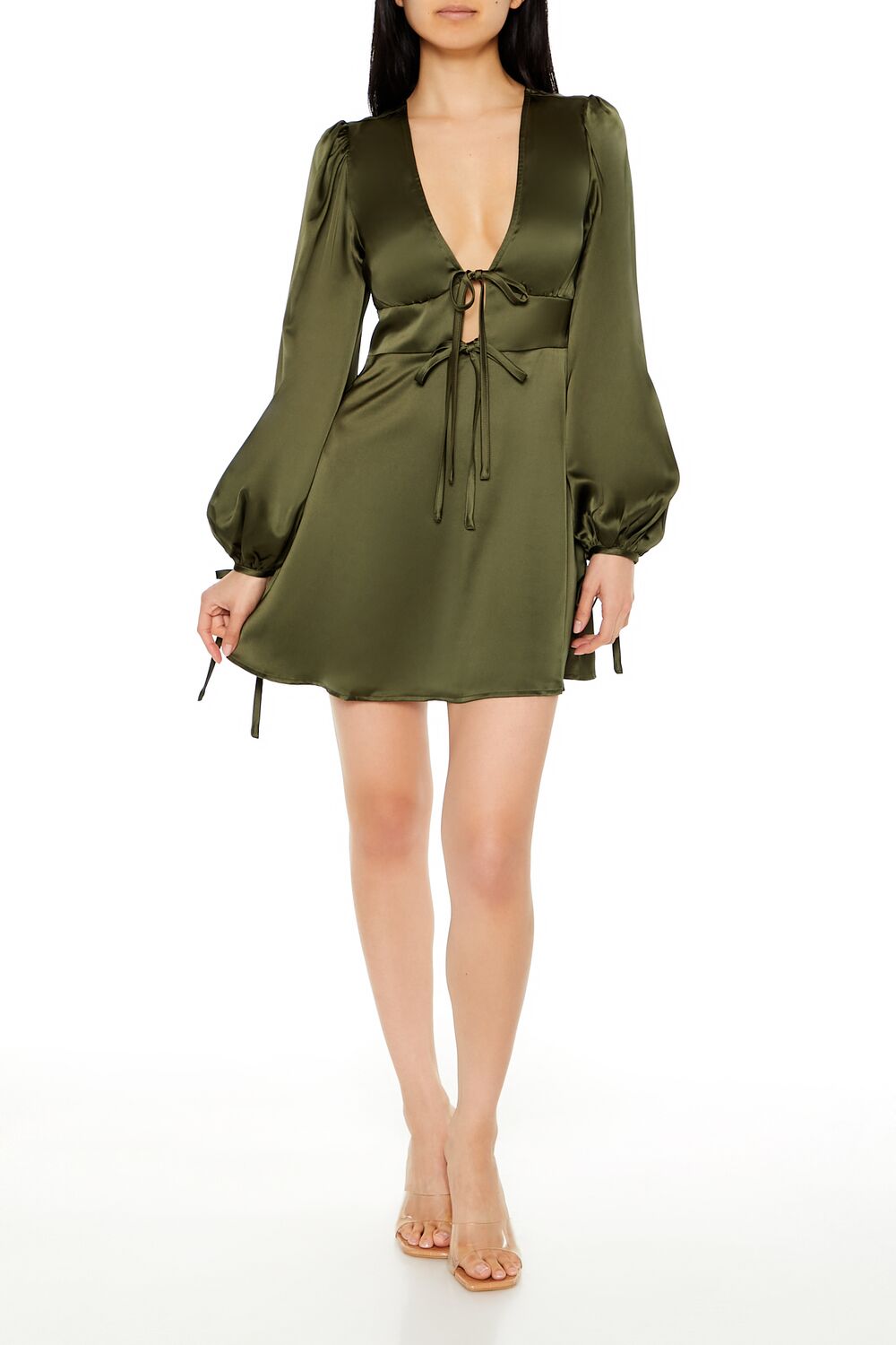 Forever 21 Satin Tie-Front Plunge Mini Dress
