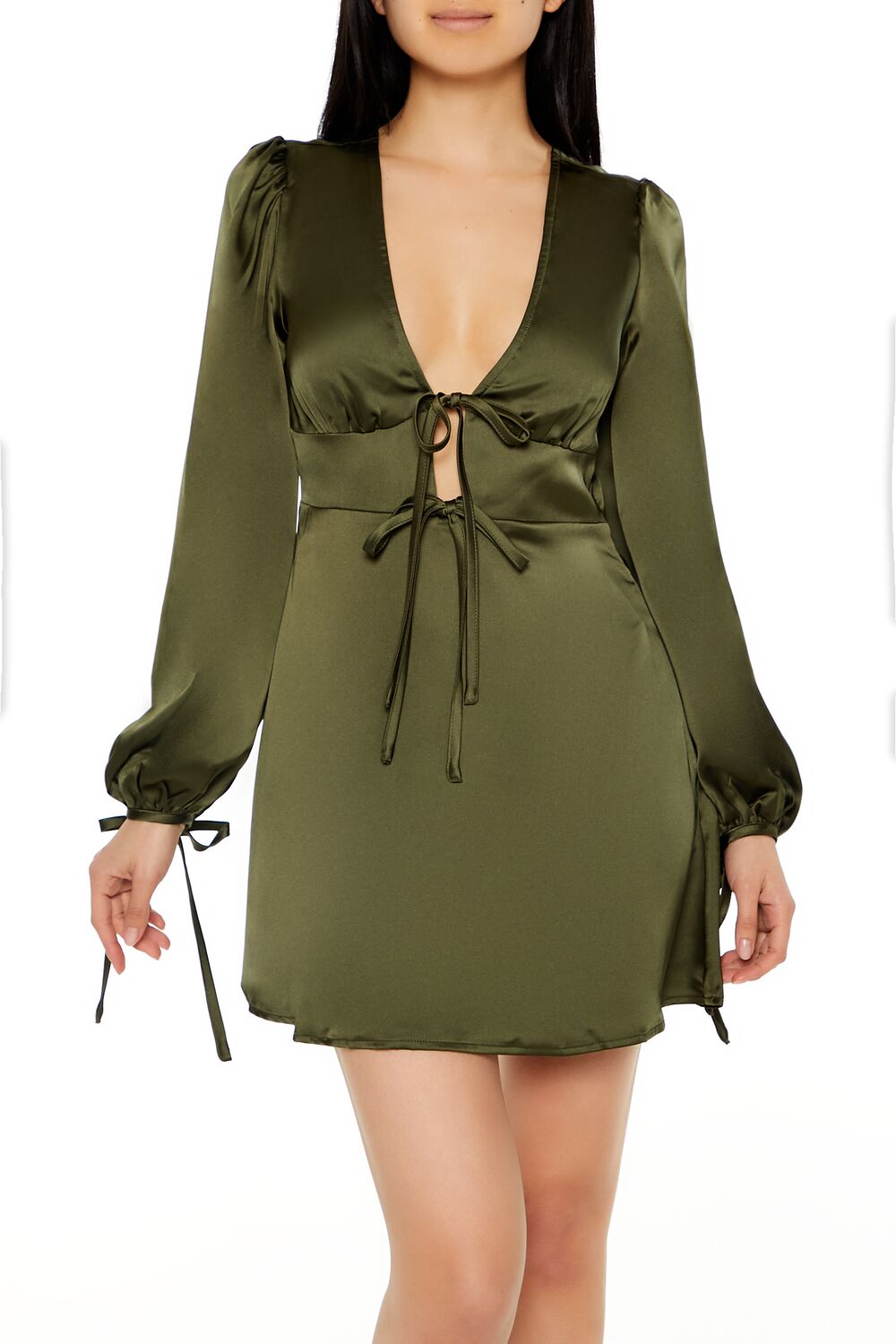 Forever 21 Satin Tie-Front Plunge Mini Dress