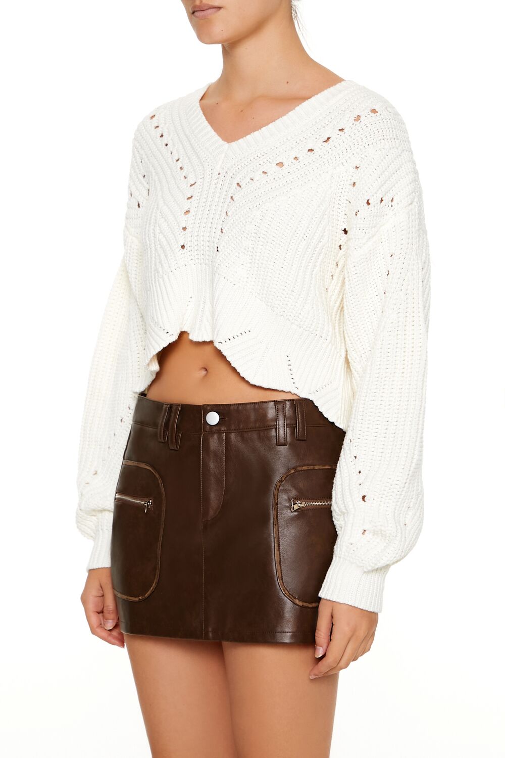 Forever 21 Pointelle Knit V-Neck Sweater
