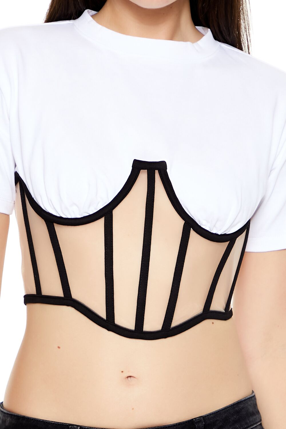 Forever 21 Corset Overlay Crop Tee