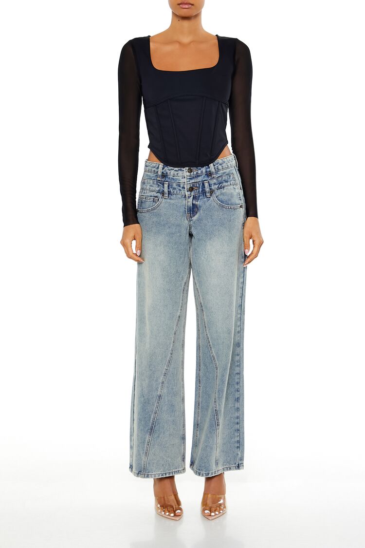 Forever 21 Mesh Sleeve Corset Bustier Top