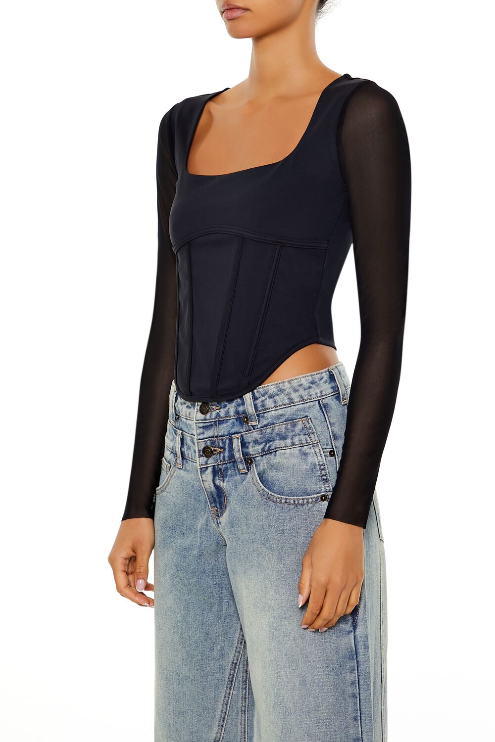 Forever 21 Mesh Sleeve Corset Bustier Top