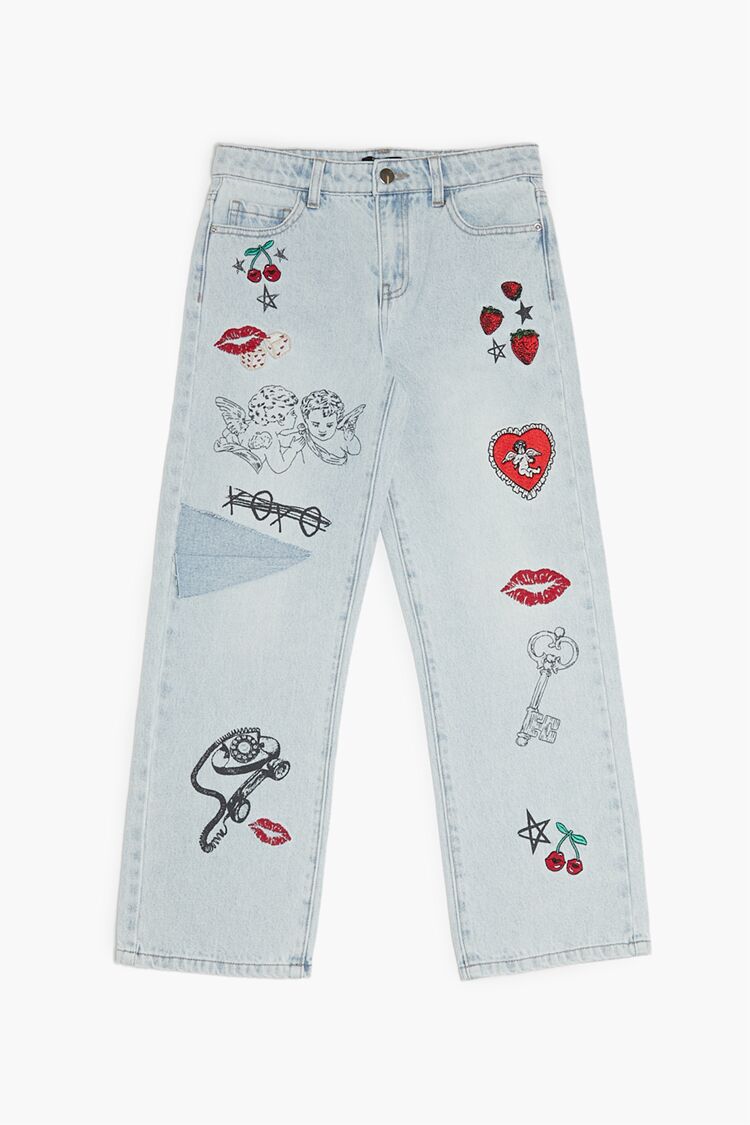 Forever 21 Embroidered Patch Straight Jeans