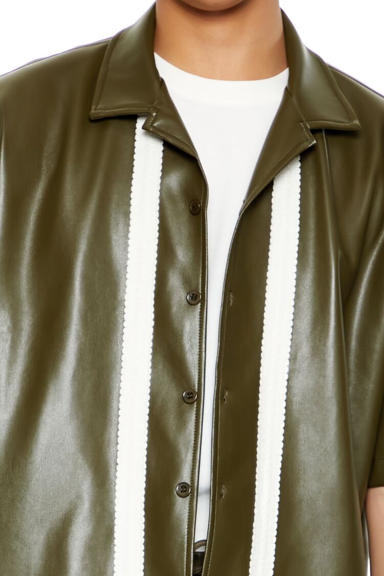 Forever 21 Faux Leather Striped Camp Shirt