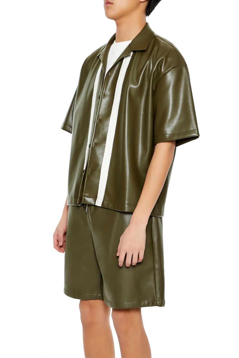 Forever 21 Faux Leather Striped Camp Shirt