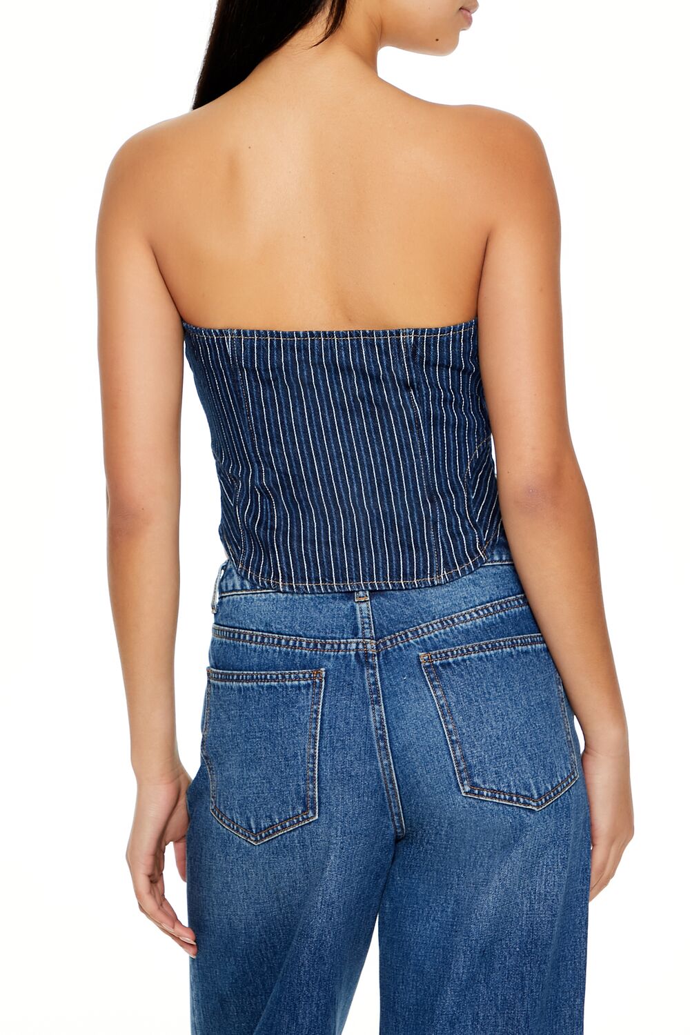 Forever 21 Pinstripe Denim Zip Tube Top