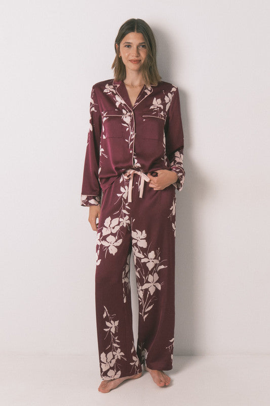 Women Secret Long maroon floral classic pyjamas