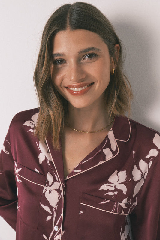 Women Secret Long maroon floral classic pyjamas