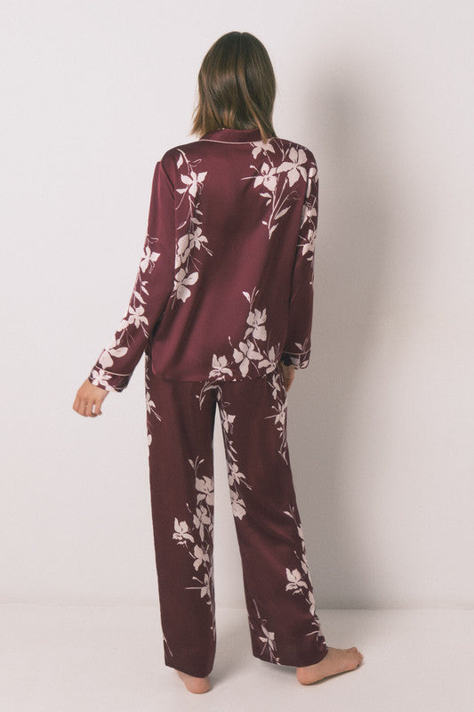 Women Secret Long maroon floral classic pyjamas