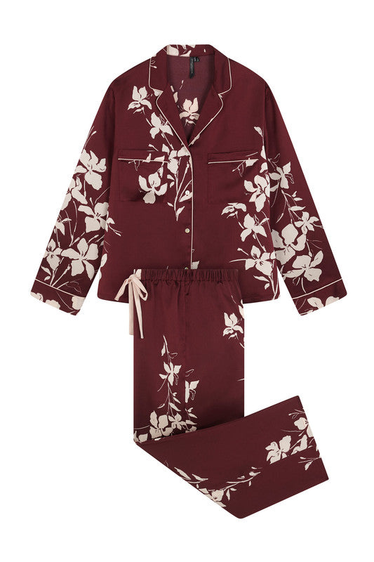 Women Secret Long maroon floral classic pyjamas