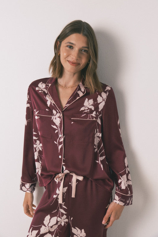 Women Secret Long maroon floral classic pyjamas