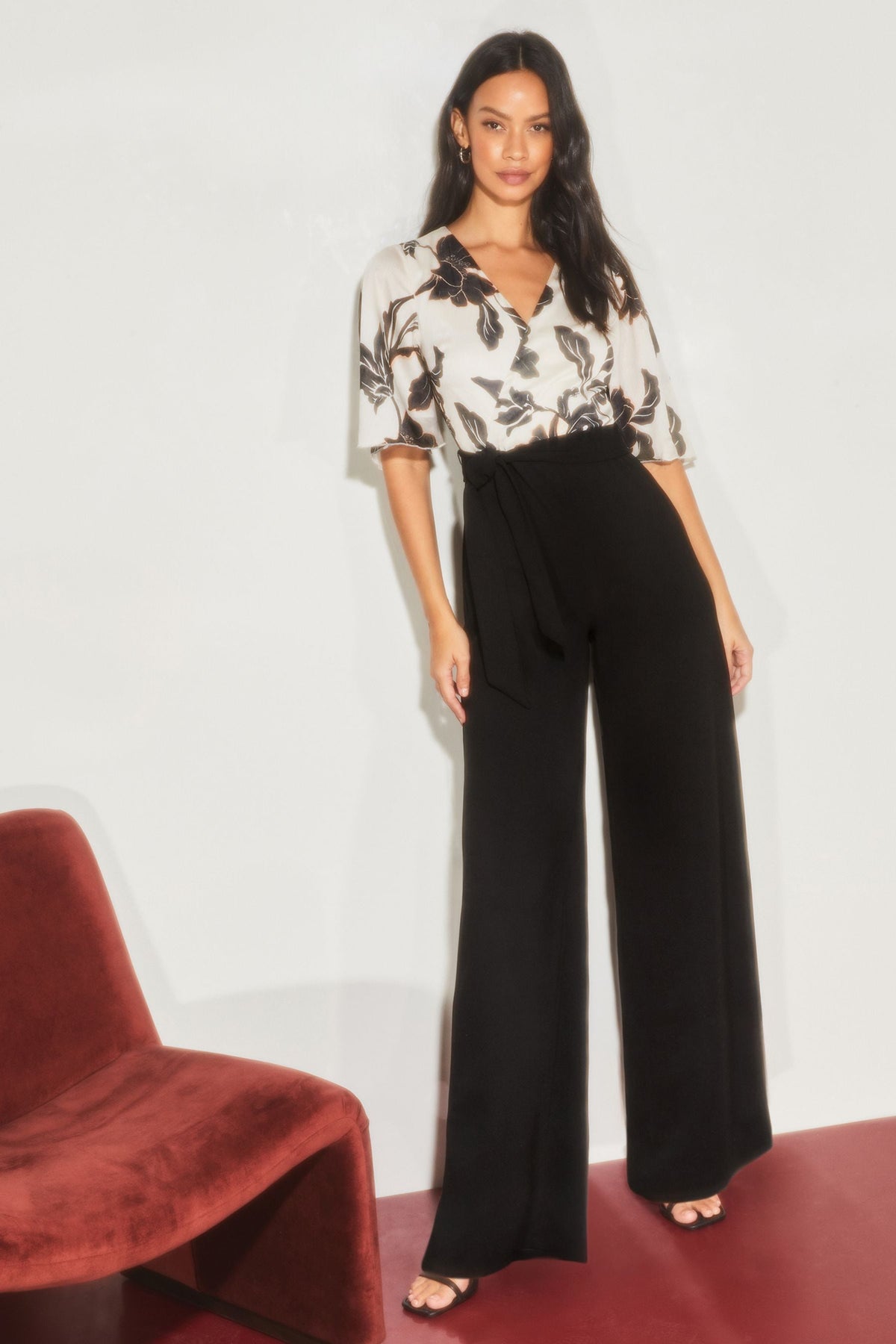 Lipsy London Printed Angel-Sleeve Two-in-One Jumpsuit