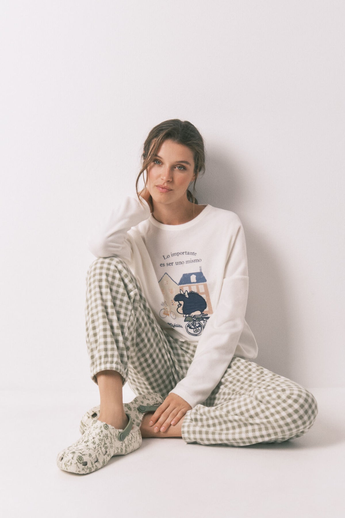 Women Secret Mafalda Gingham Fleece Long Pyjamas