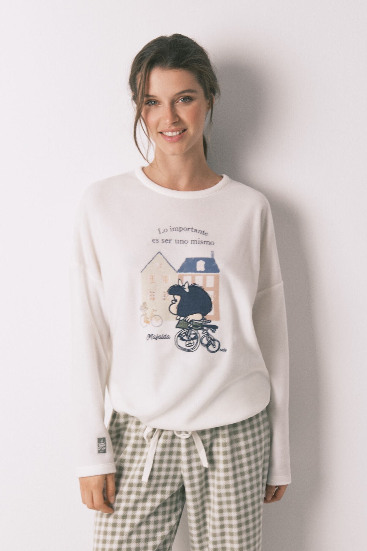 Women Secret Mafalda Gingham Fleece Long Pyjamas