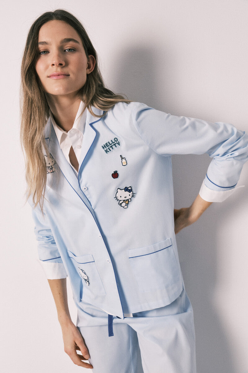 Women Secret Hello Kitty blue cotton shirt pajamas