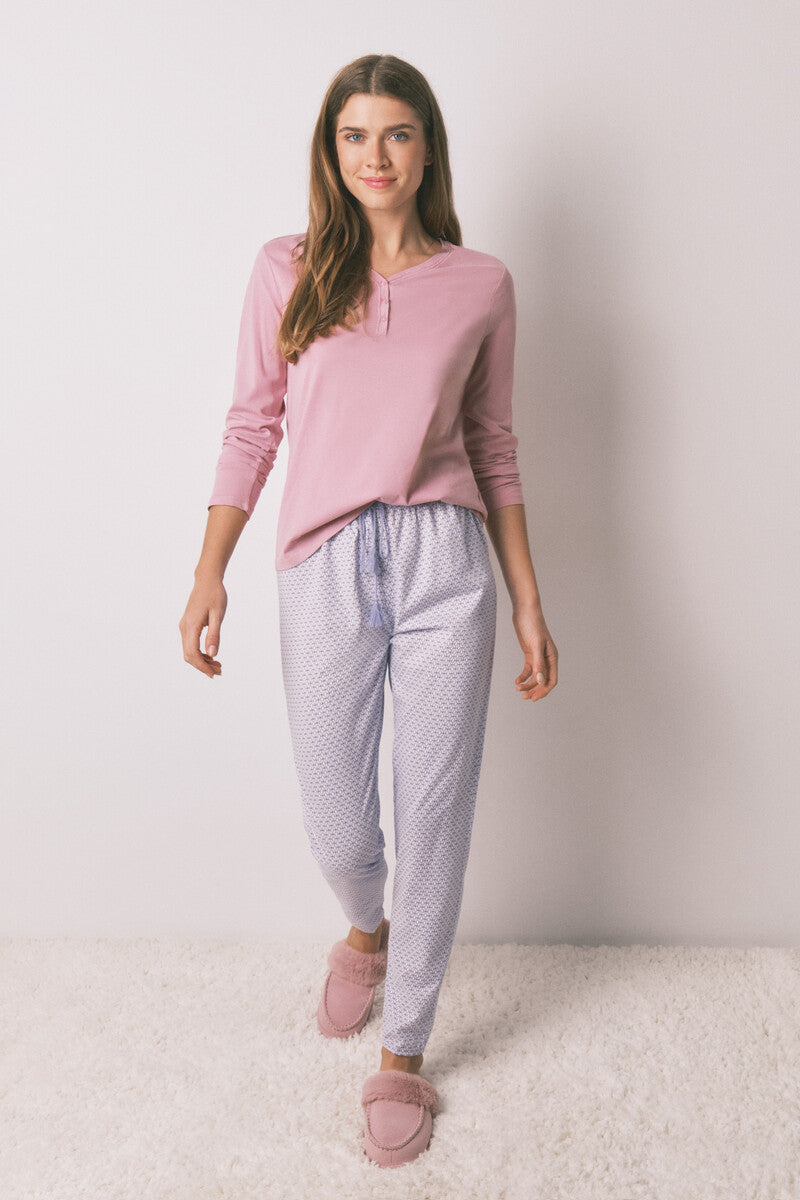 Women Secret pink brushed cotton long-sleeved t-shirt