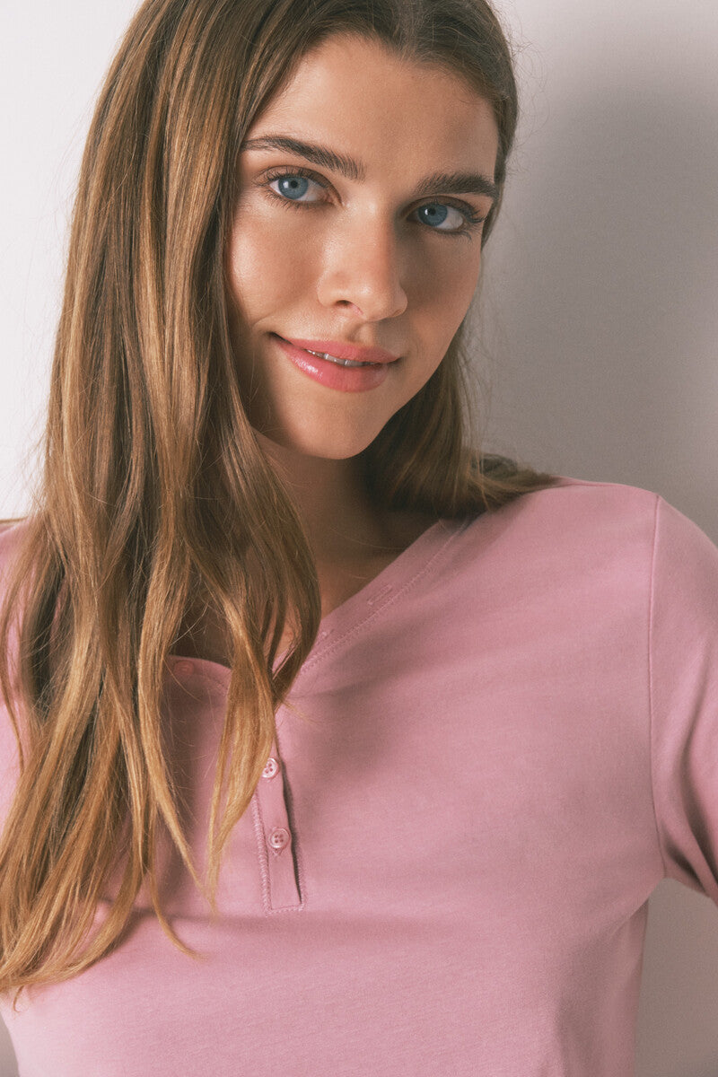 Women Secret pink brushed cotton long-sleeved t-shirt