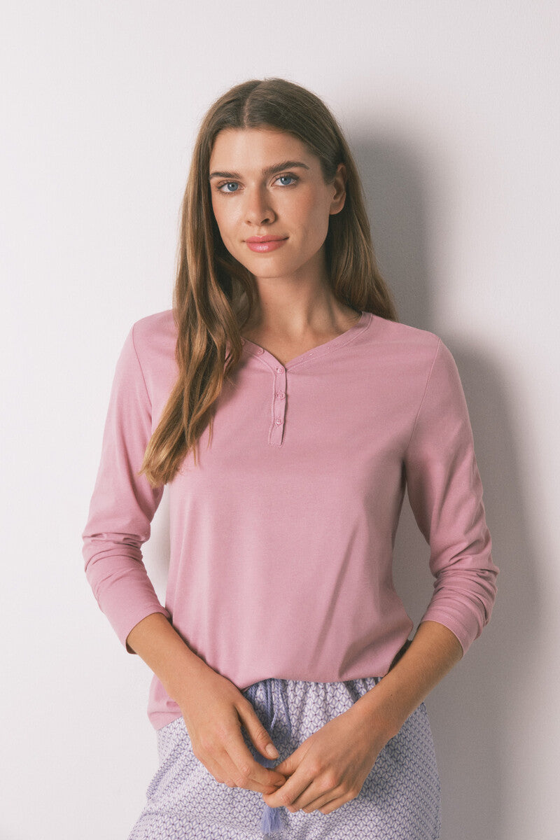 Women Secret pink brushed cotton long-sleeved t-shirt