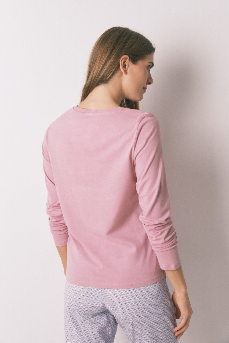 Women Secret pink brushed cotton long-sleeved t-shirt