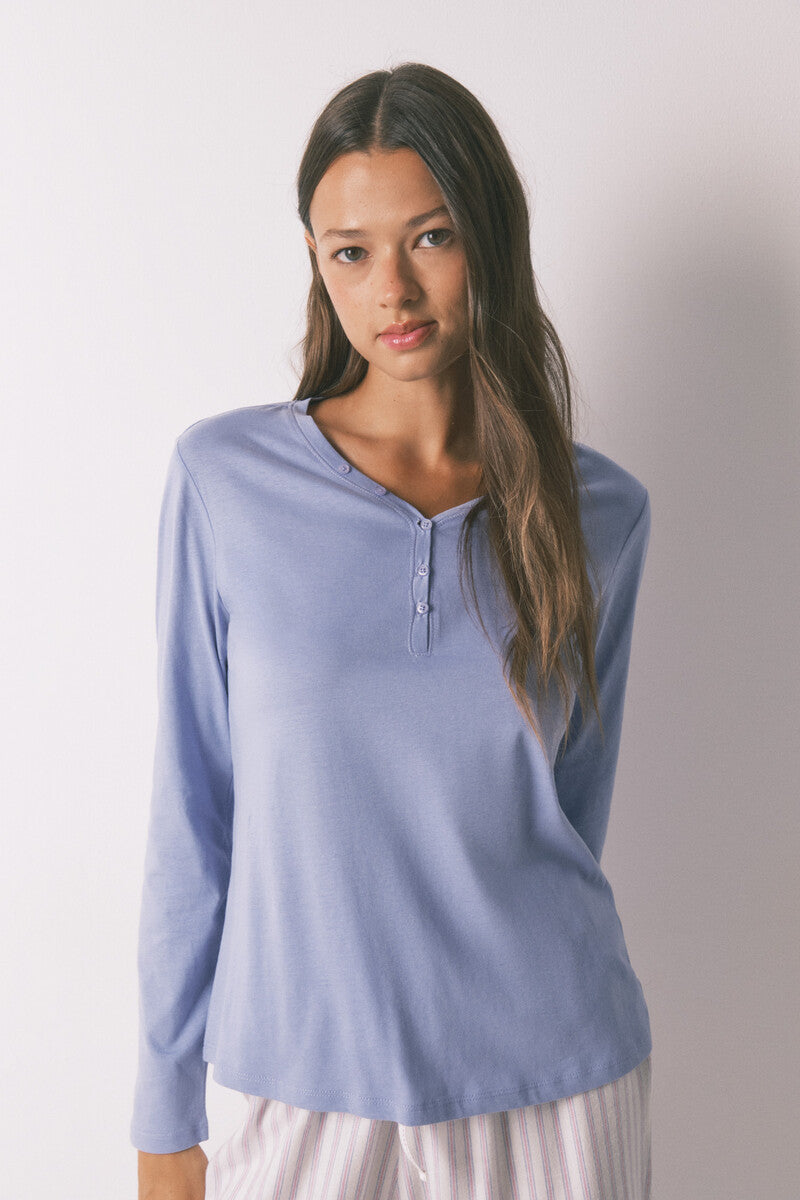 Women Secret lilac brushed cotton long-sleeved t-shirt