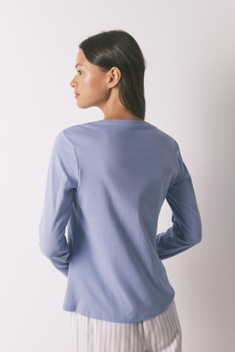 Women Secret lilac brushed cotton long-sleeved t-shirt