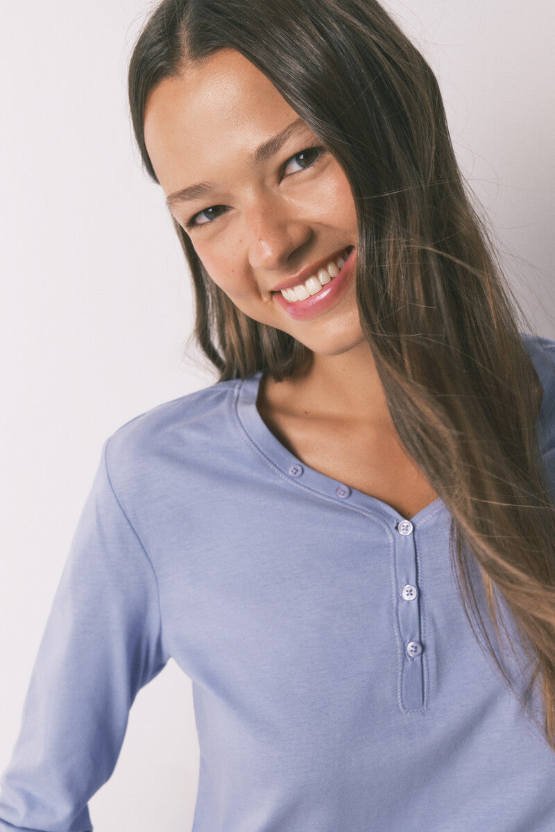 Women Secret lilac brushed cotton long-sleeved t-shirt