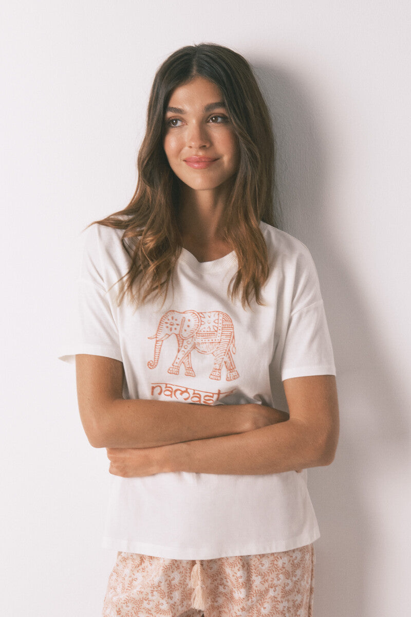 Women Secret 100% cotton "Namaste" white t-shirt