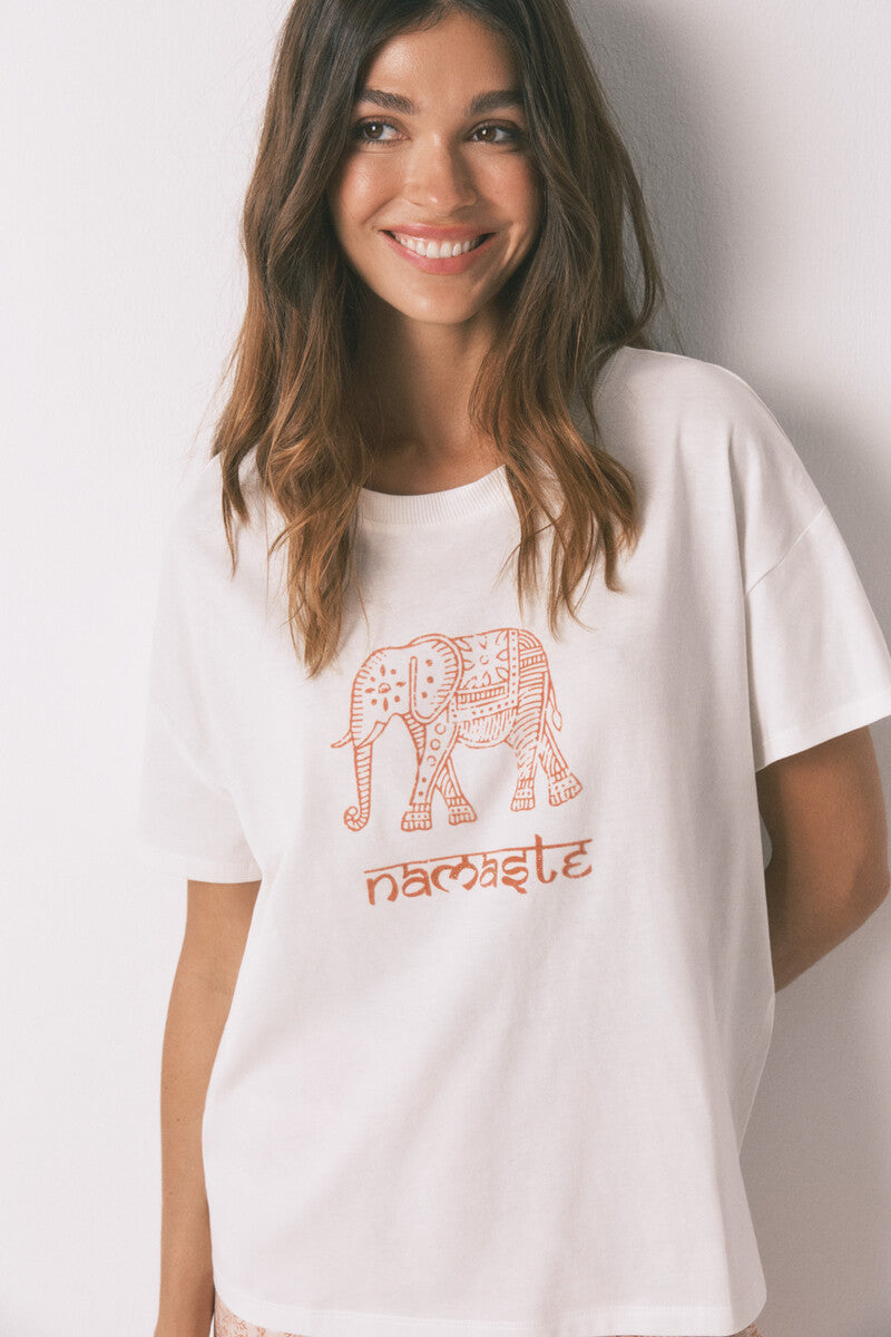 Women Secret 100% cotton "Namaste" white t-shirt