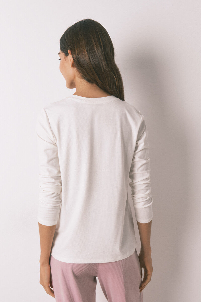 Women Secret white glossy viscose long-sleeved t-shirt