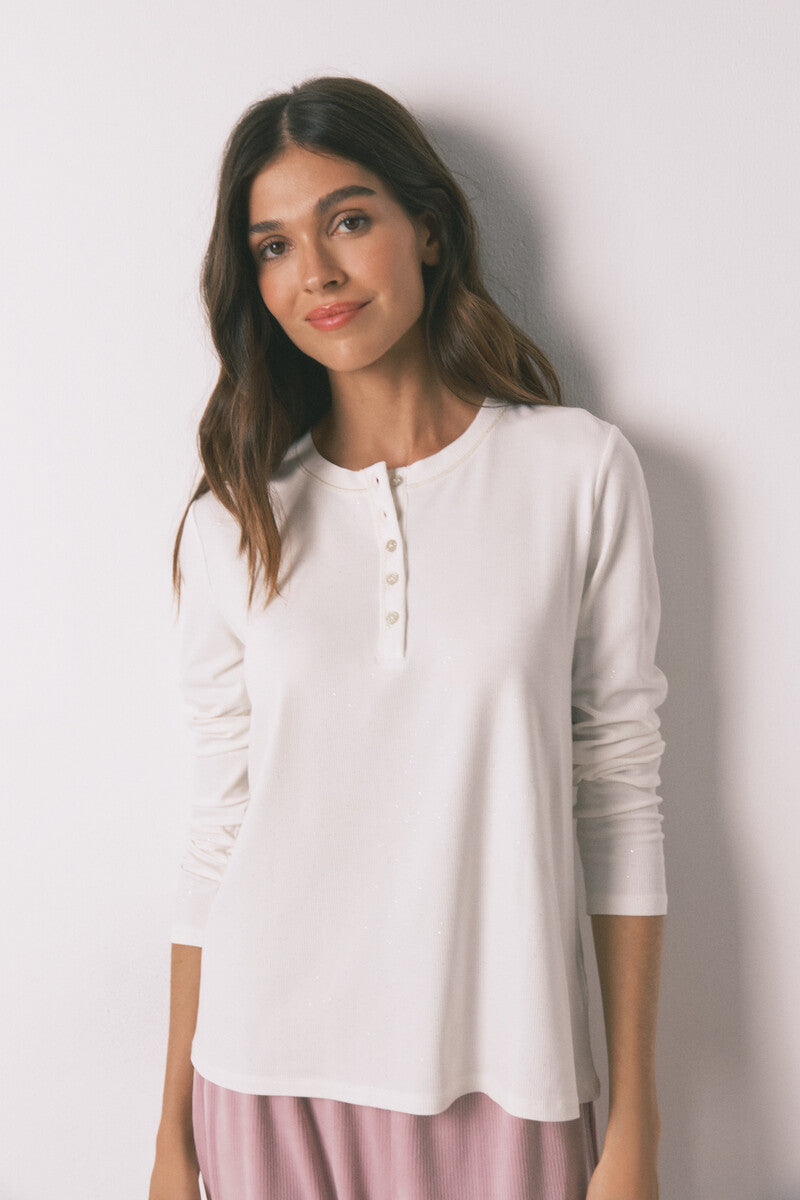 Women Secret white glossy viscose long-sleeved t-shirt