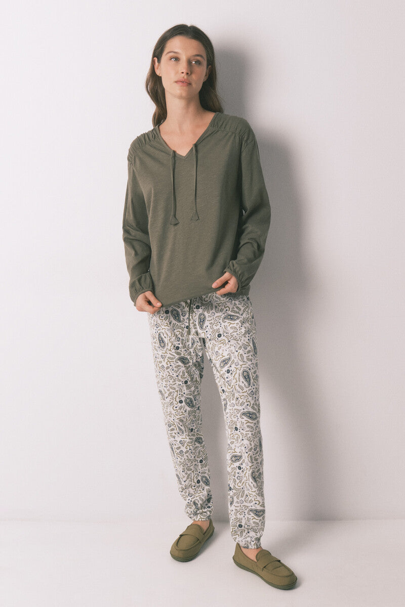 Women Secret long-sleeved cotton t-shirt with gathers