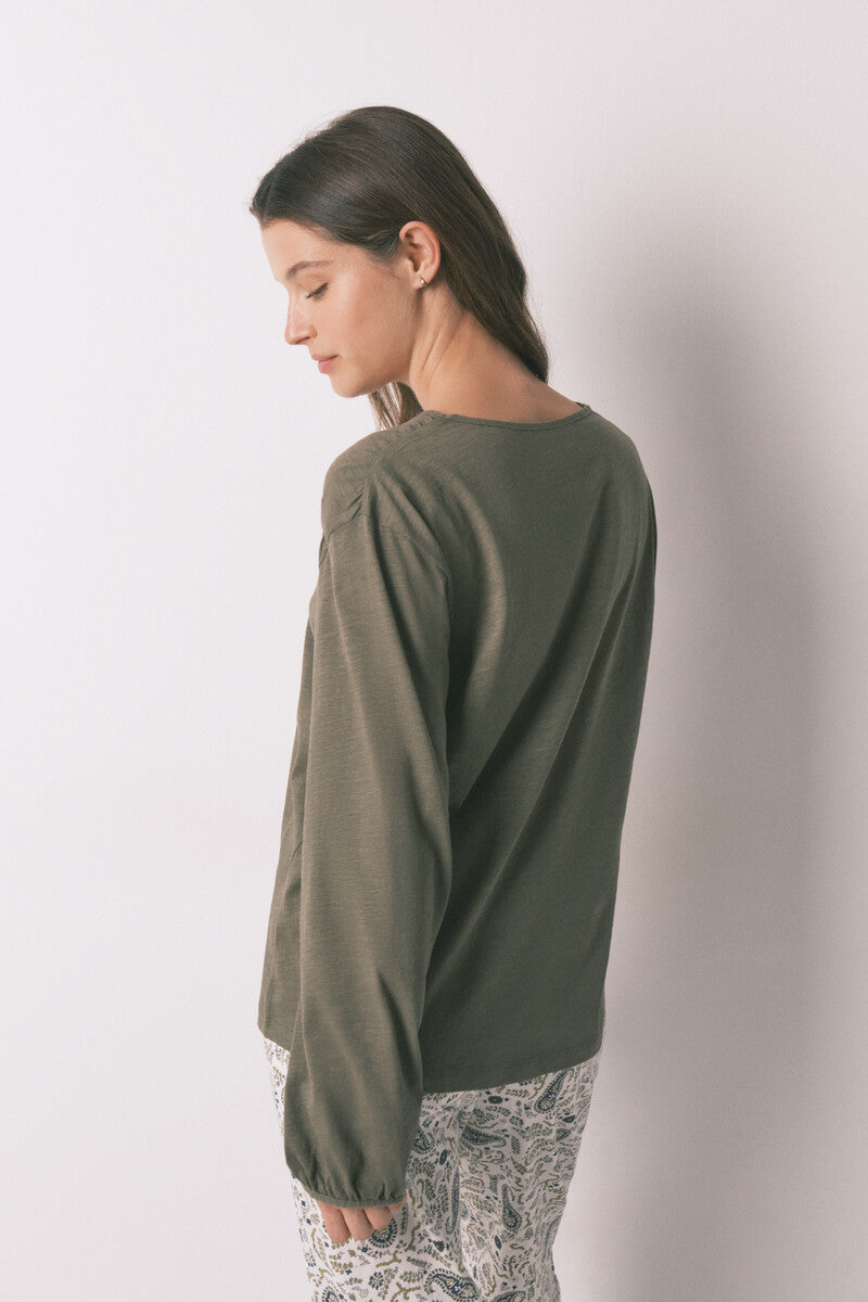 Women Secret long-sleeved cotton t-shirt with gathers
