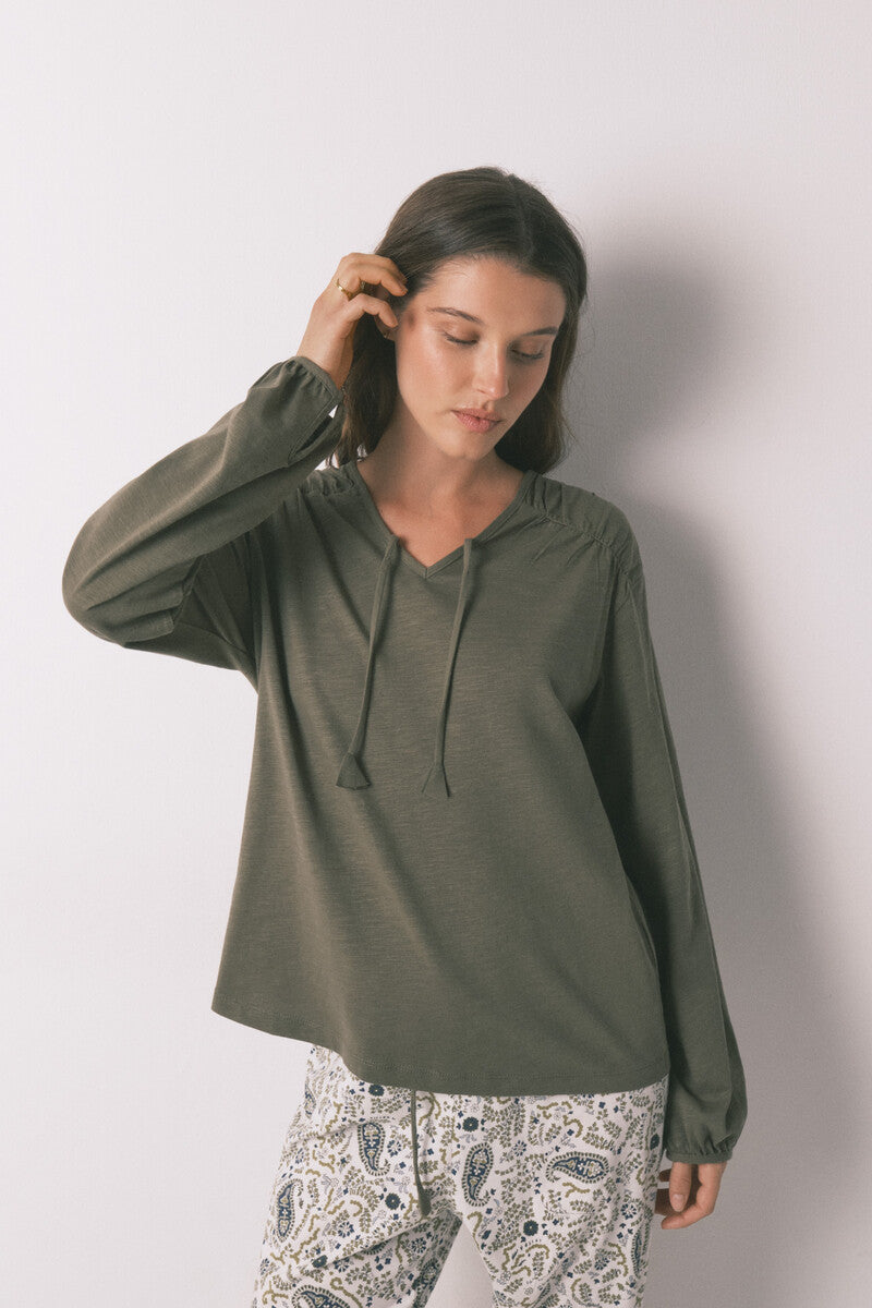 Women Secret long-sleeved cotton t-shirt with gathers