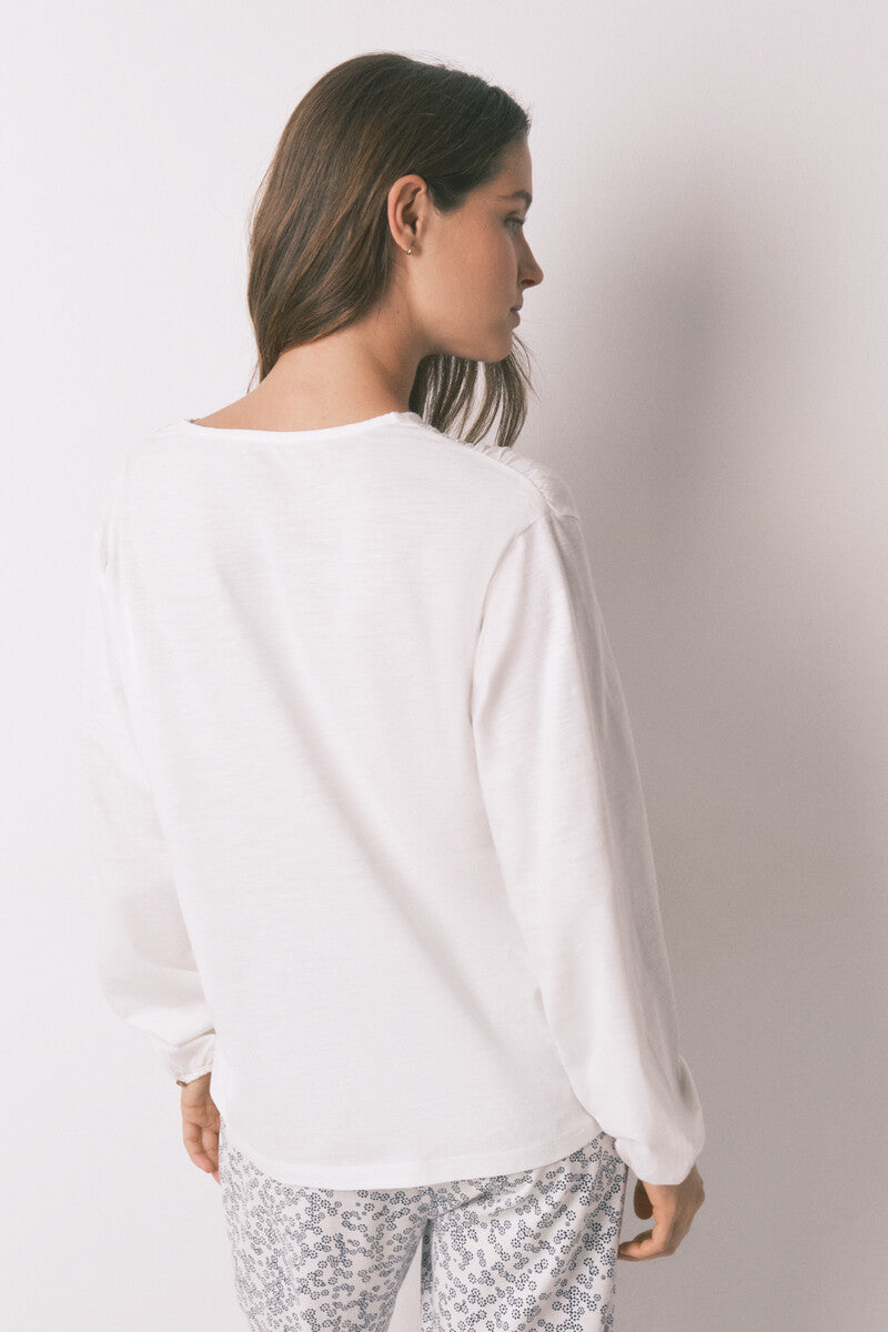 Women Secret long-sleeved cotton t-shirt with gathers
