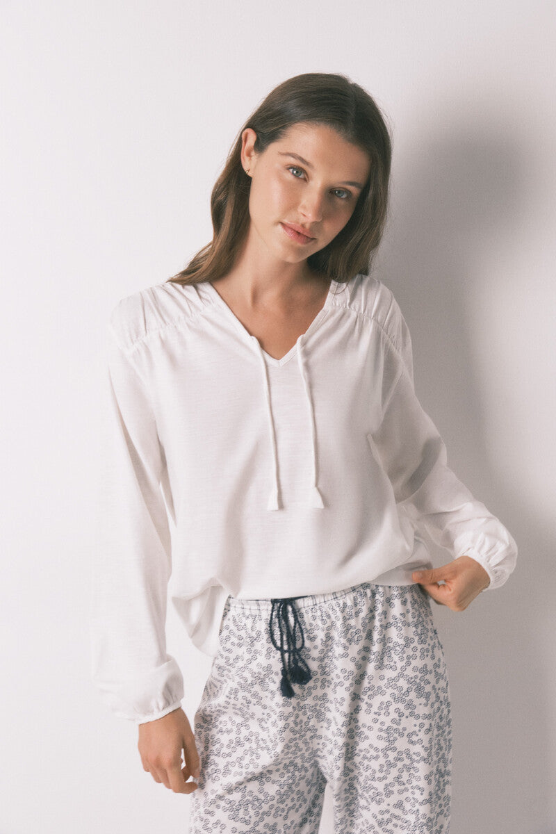 Women Secret long-sleeved cotton t-shirt with gathers