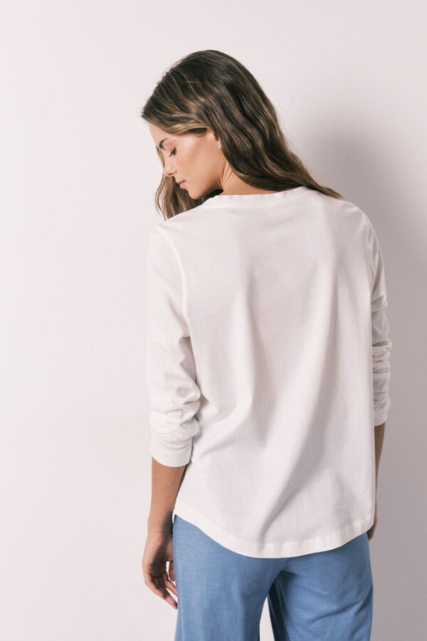 Women Secret White 100% cotton long-sleeved t-shirt