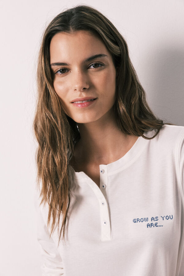 Women Secret White 100% cotton long-sleeved t-shirt