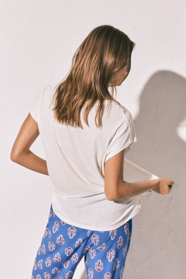 Women Secret beige viscose linen cropped t-shirt