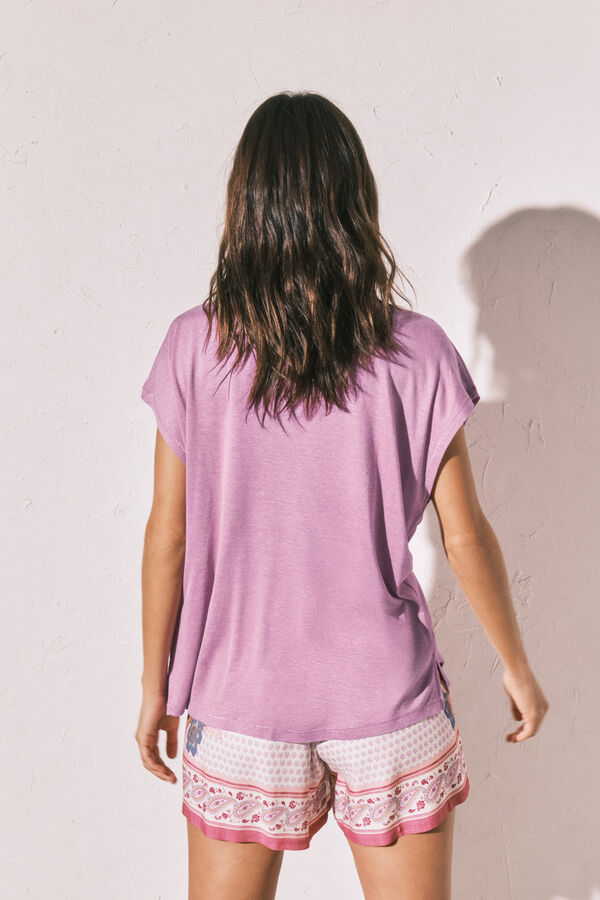 Women Secret lilac viscose linen cropped t-shirt