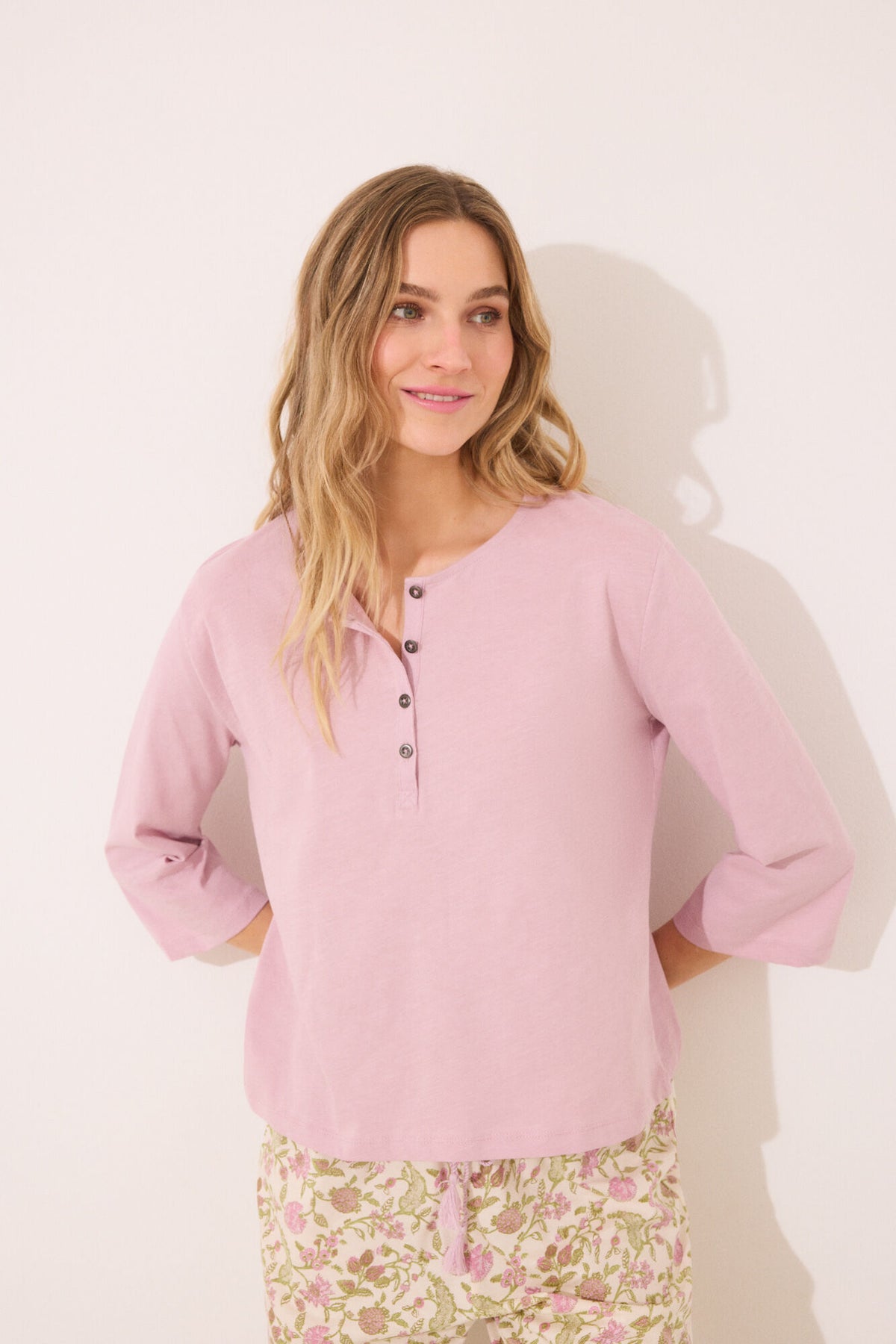 Women Secret Long Sleeve Cotton Henley Top