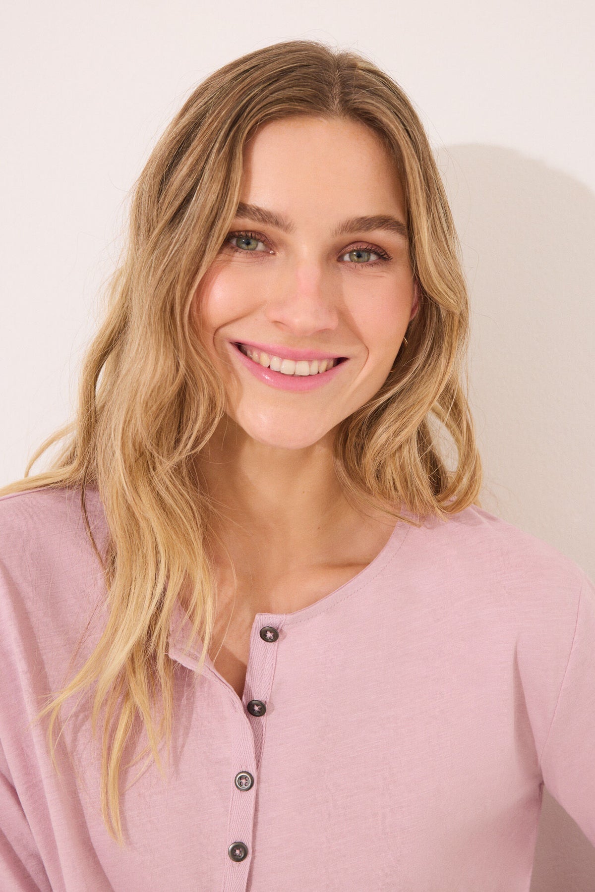 Women Secret Long Sleeve Cotton Henley Top
