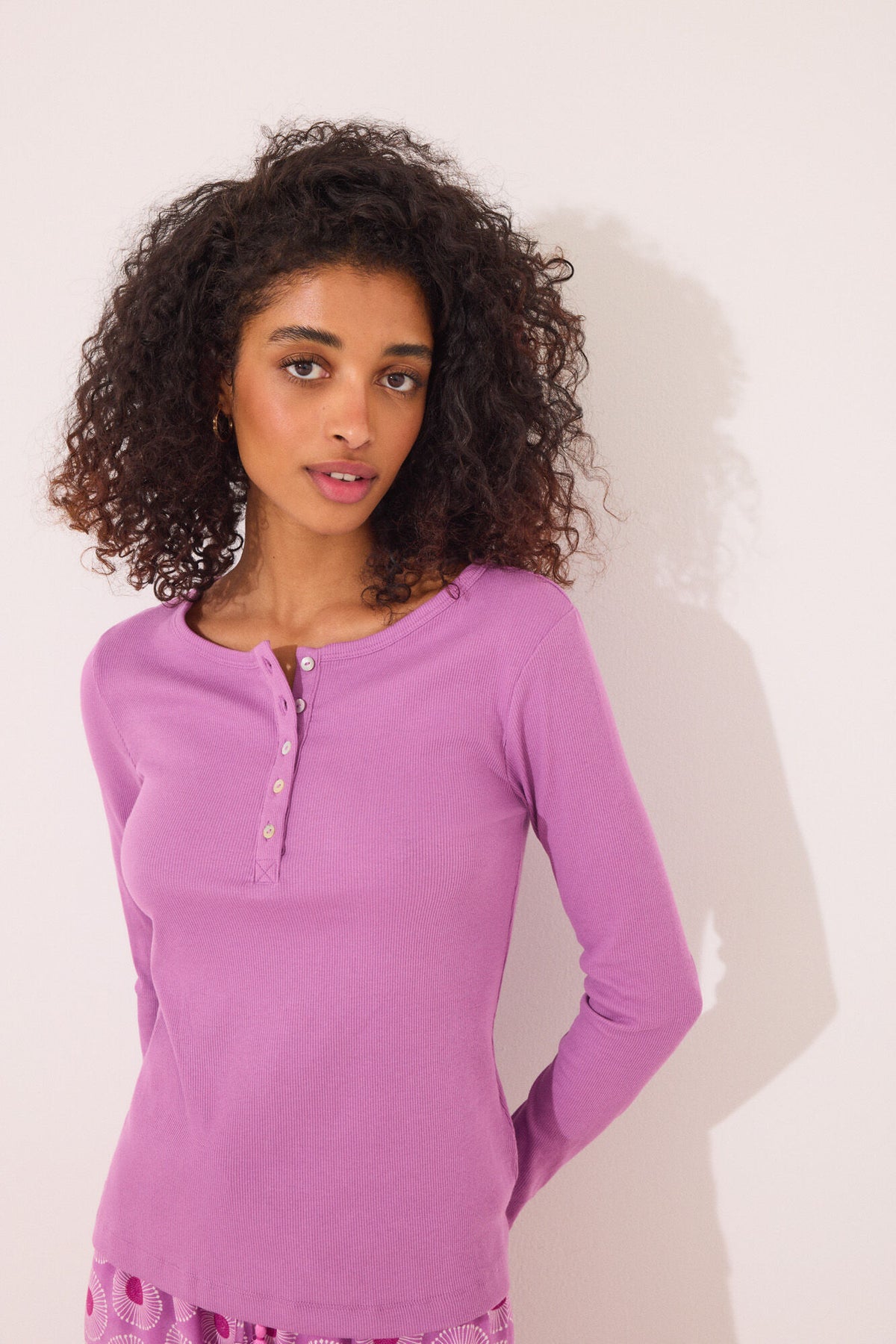 Women Secret Ribbed Long Sleeve Henley Top