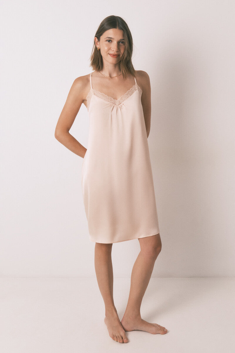Women Secret Pink satin lace nightgown