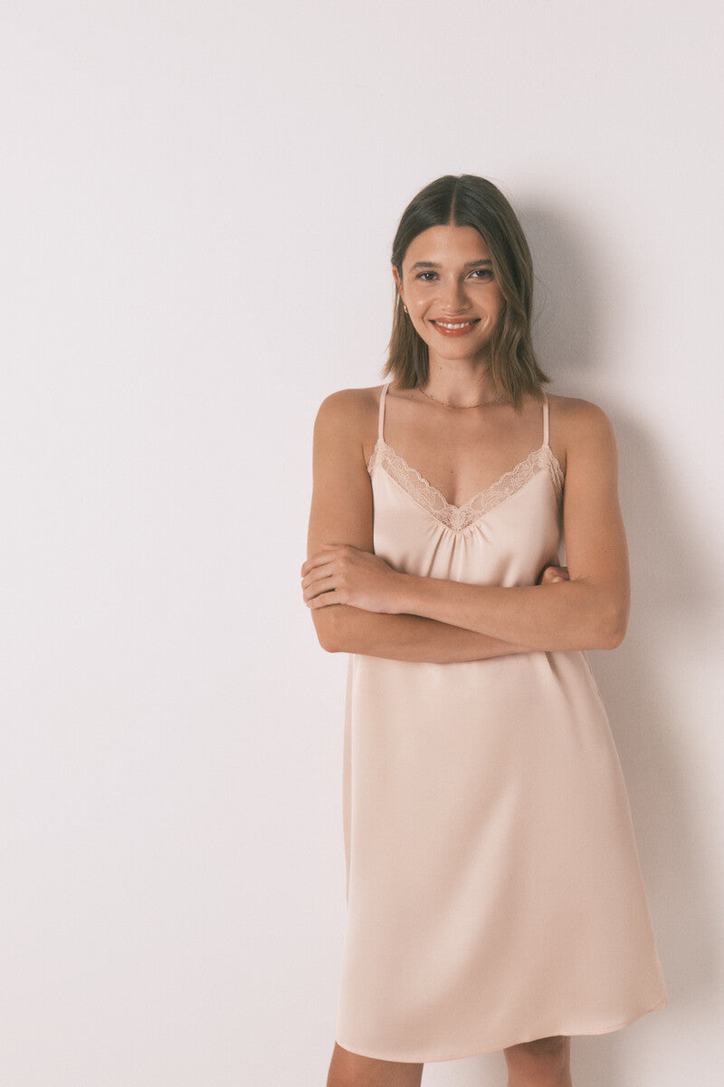 Women Secret Pink satin lace nightgown