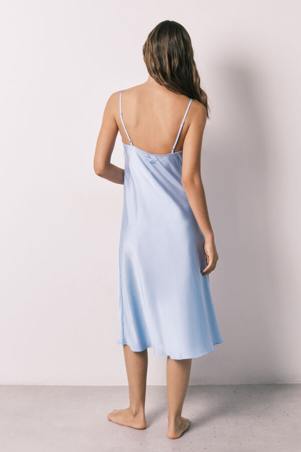 Women Secret Blue satin midi nightgown with straps