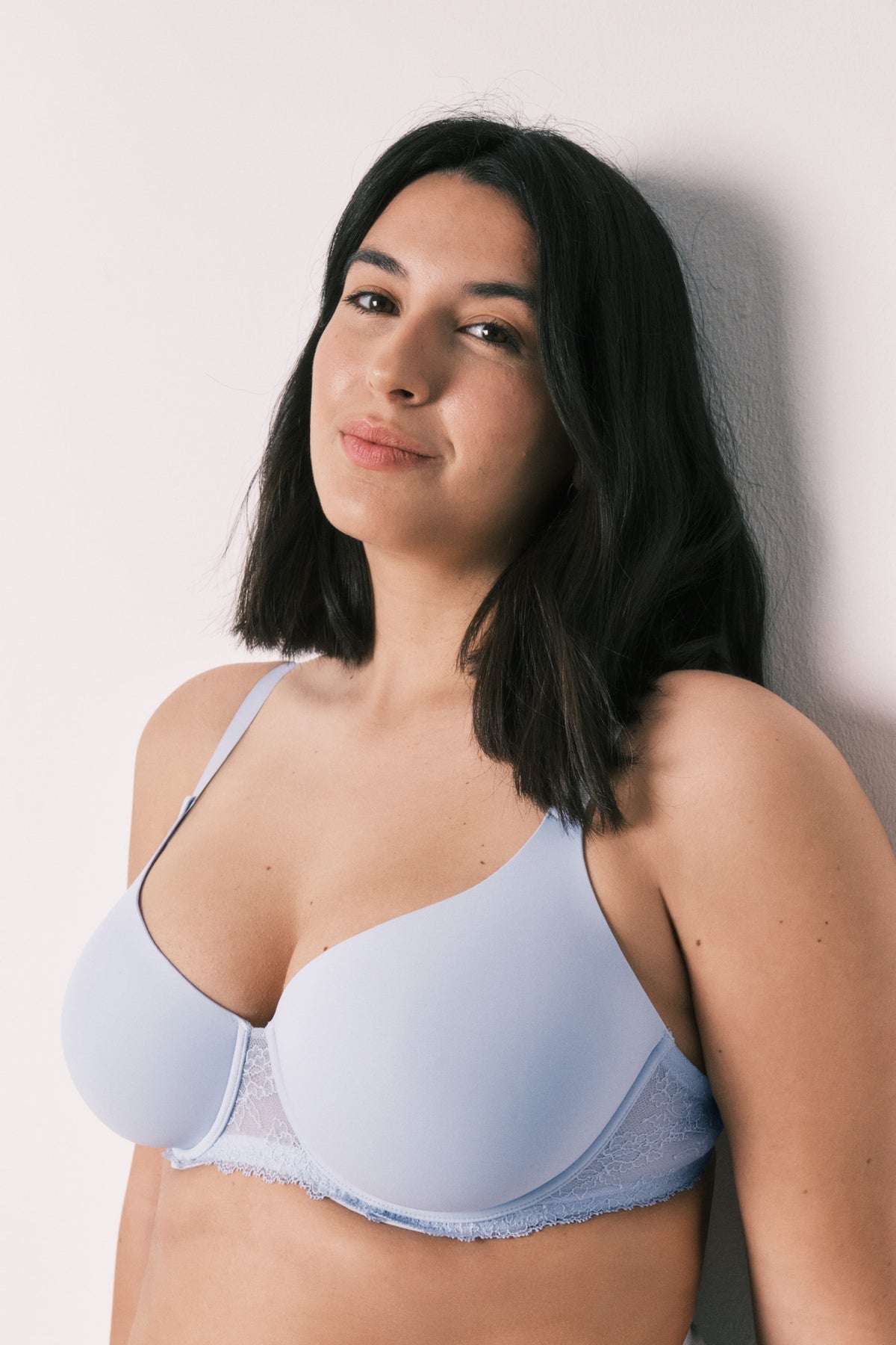 Blue microfibre and lace classic bra BEAUTIFUL
